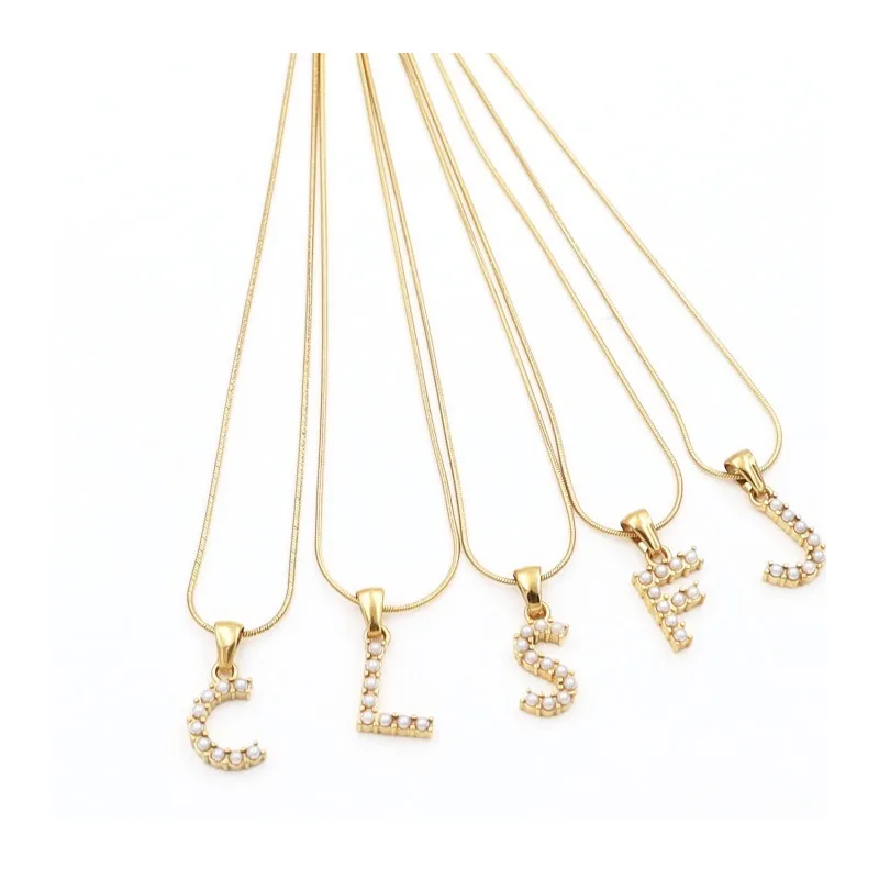 

Accessories Fashion English Letter Pendant Stainless Steel Round Snake Chain Pearl Letter Necklace Female Versatile