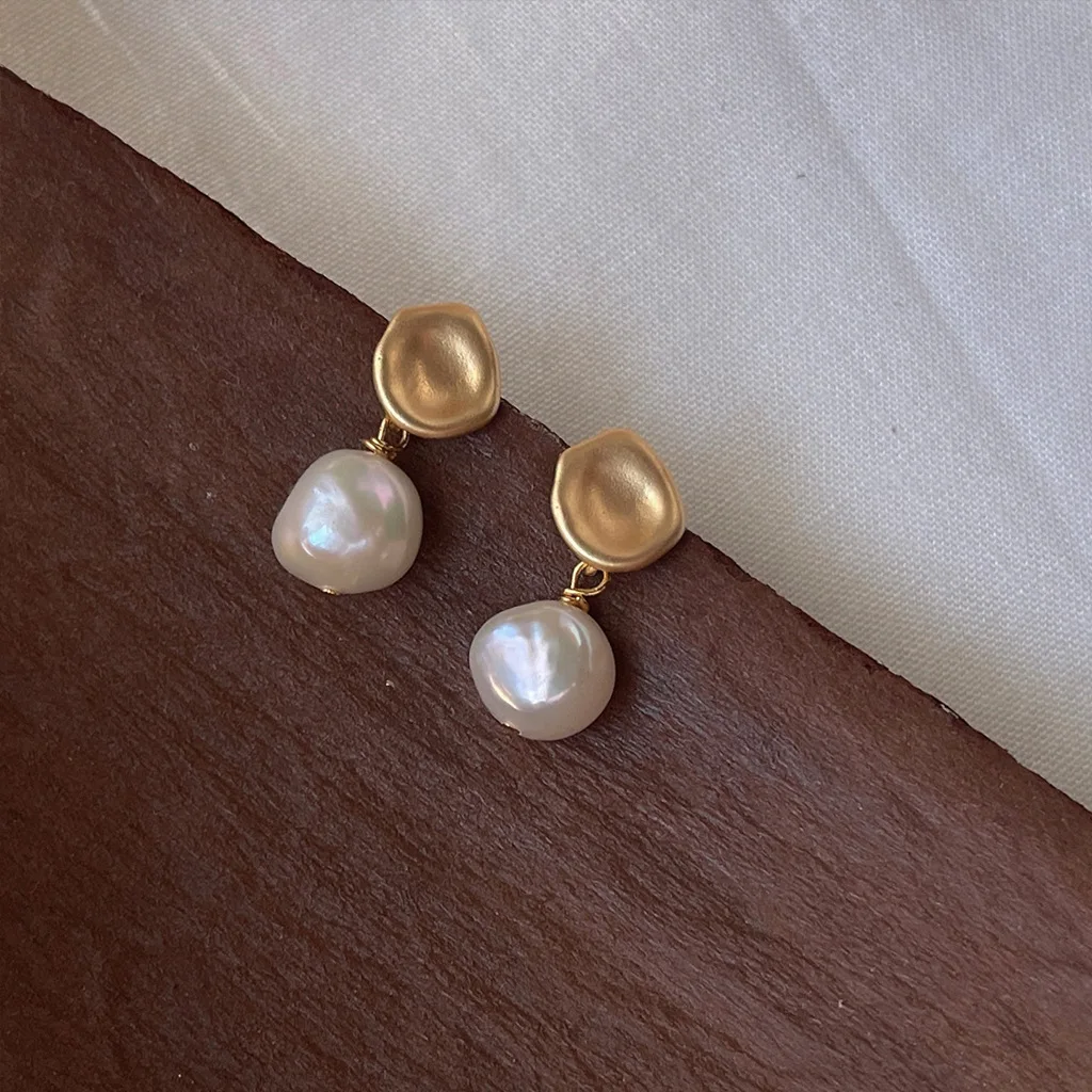 Best Sell Trendy Baroque Freshwater Pearl 14K Gold Filled Female Tassels Stud Earrings Jewelry For Women New Year Gifts 2023