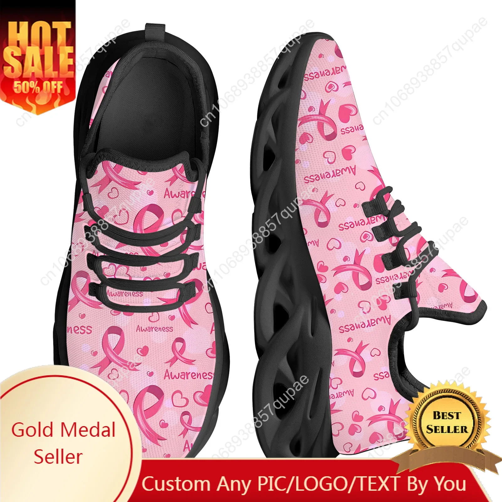 Breast Cancer Awareness Pink Ribbon Flats Sneakers Shoes Men Women Sports Shoe Fashion High Quality DIY Sneaker Custom Made Shoe