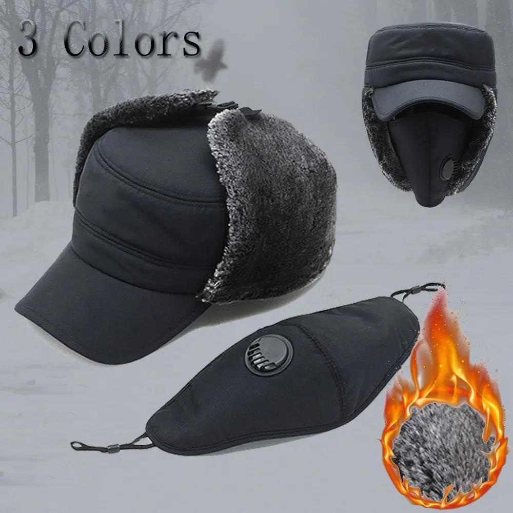 Adjustable Windproof Winter Men Bomber Hat Cotton Plush Sports Outdoors Fur Earflap Hat Winter Ski Mask Earflaps Caps