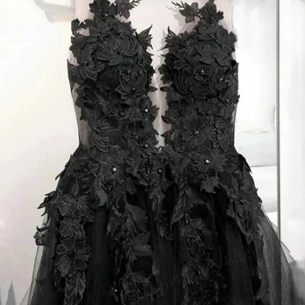 Black Prom Dresses Luxury Tulle Evening Dress Embroidered Gothic Wedding Dress Custom Robe Party Dress 2024 Vestidos De Noche