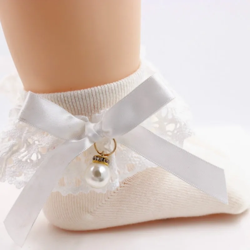 Kids Girls Lace Socks Baby Girl Ankle Princess Socks Pearl Bowknot Cotton Socks