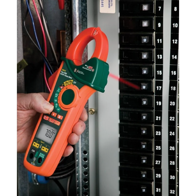 EX623 Clamp Meter com Dual Type K Termômetro Infravermelho, True RMS 400A, AC DC, NCV