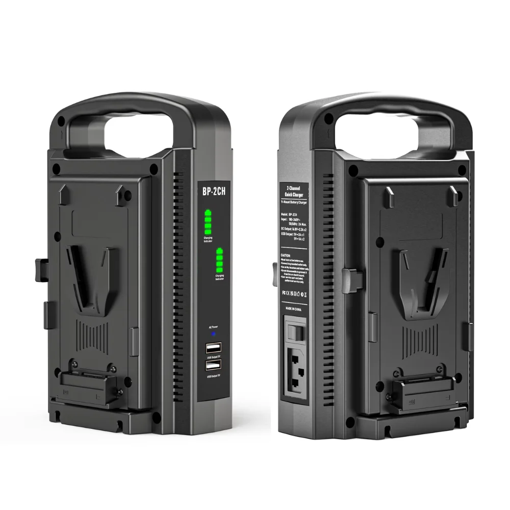 Ładowarka do akumulatorów V-Mount, szybka ładowarka V-Lock, 2-kanałowa, kompatybilna z akumulatorami V-Mount 14.4V (akumulator nie jest dołączony) — zdjęcie produktu 6