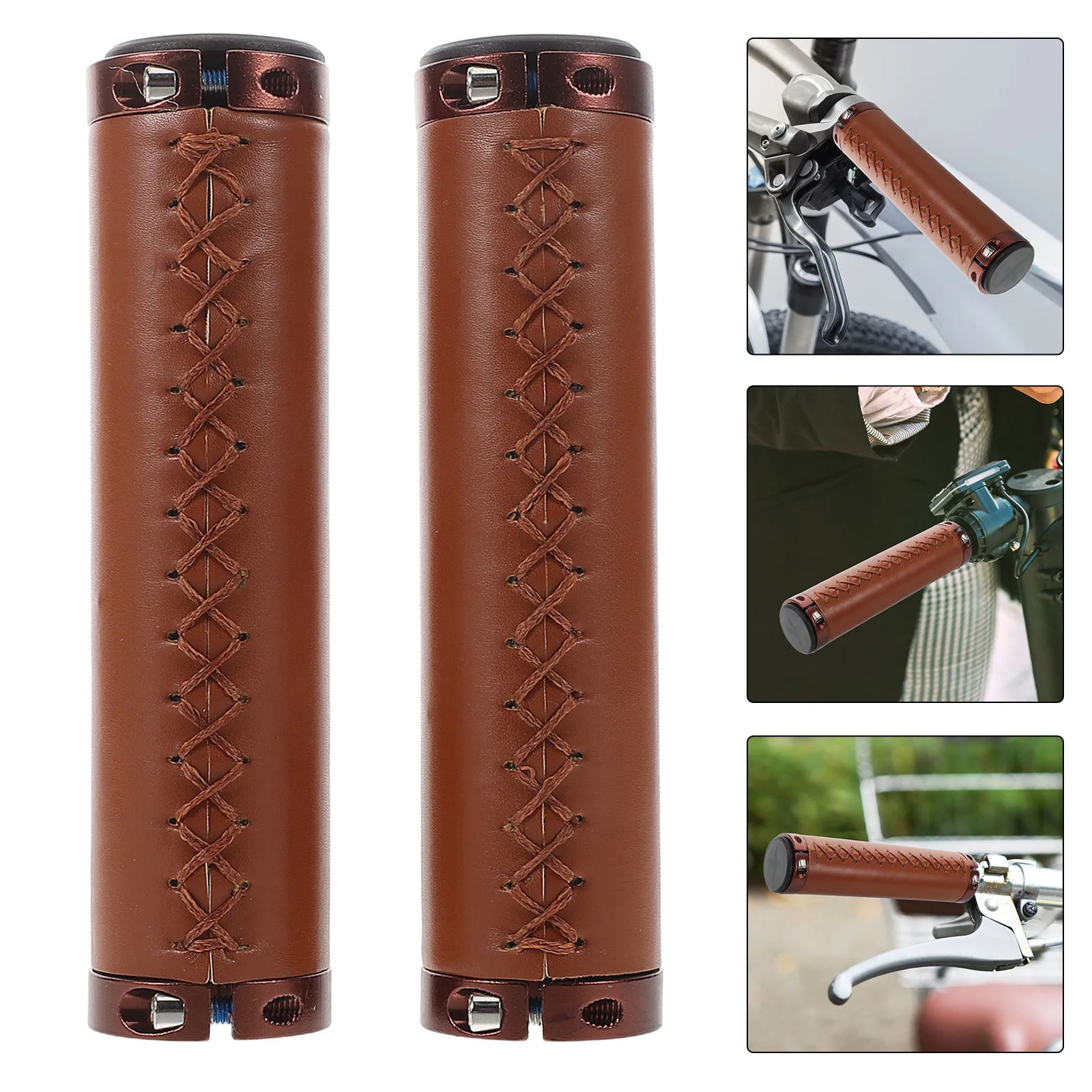

2pcs Pu Handlebar Bicycle Hand Grips Shock Absorption Comfortable Non-Slip For Mountain Bike Electric Scooter Vintage Durable