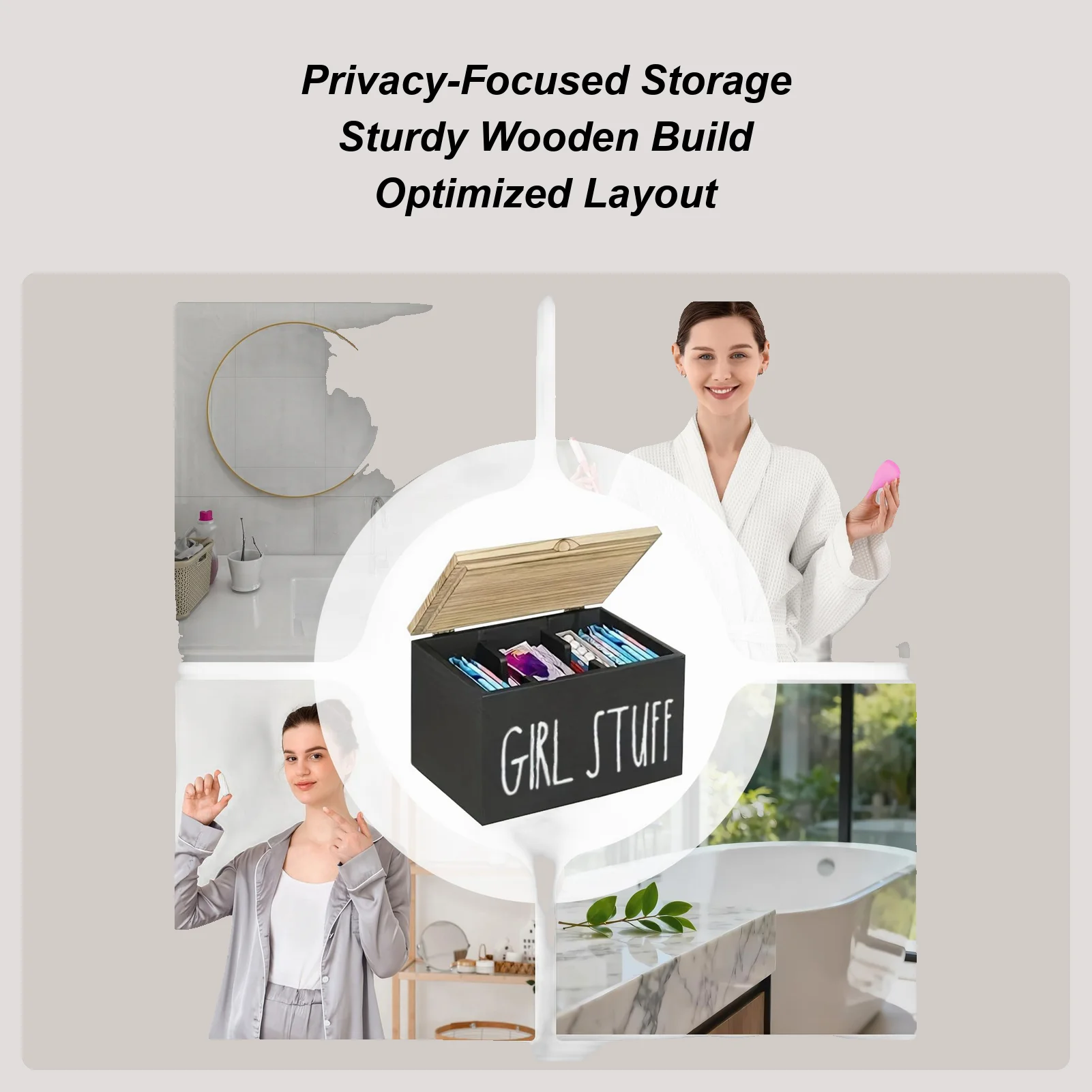 

Хранение тампонов для ванной комнаты, держатель с разделениями, деревянный органайзер для тампонов с крышкой для женщин, салфетка для туалета, туалетная стойка для туалета