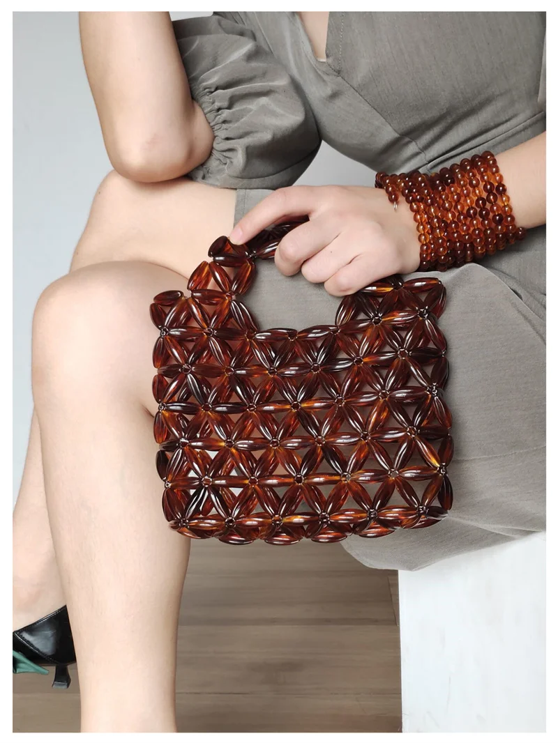 Hot sell fashion hand made custom vintage dark brown make beaded bead handbags