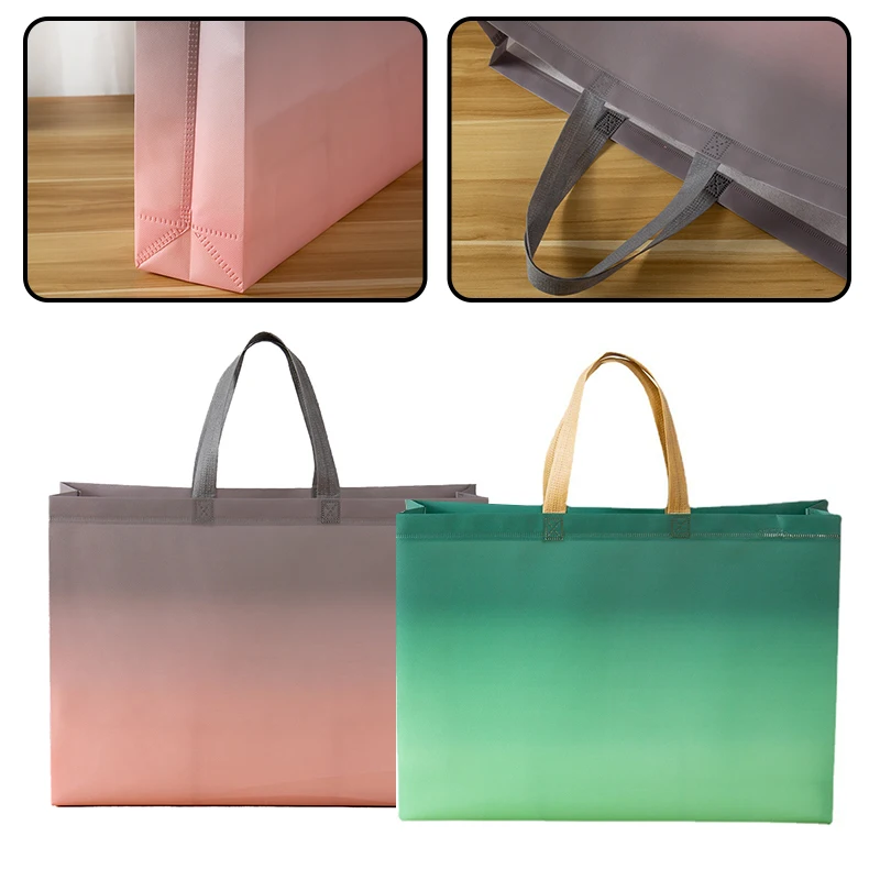 Non-woven Fabric Shopping Bag Grocery Bag Gradient Folding Bag Shopping Pouch Eco Bag Takeaway Bag Waterproof Storage Reusable