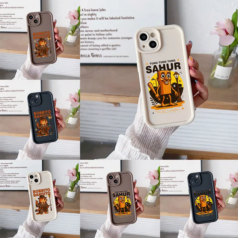 

Italian Brainrot Luxury Matte Silicone Soft Phone Case for IPhone 16 15 14 13 12 Pro Max Shockproof Solid Black White Cover Gift