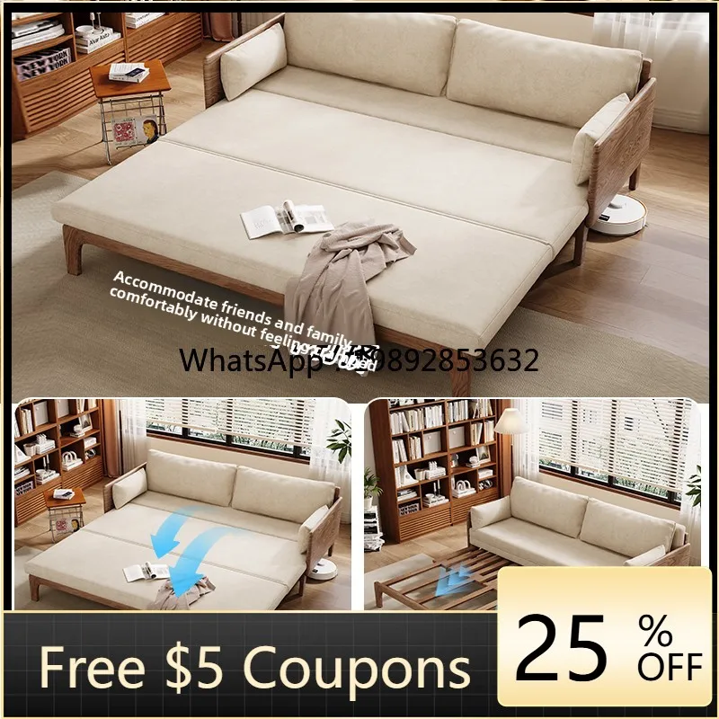 AB New Model White Ash Wood Full Solid Wood Foldable Sofa Bed Dual-use Removable and Washable Extendable Bed