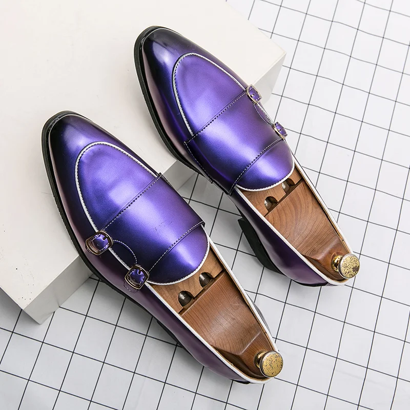 2022 British Style Fashion Pointed Men's Dress Shoes Large Size 48 Low-heel Leather Casual Shoes Men Slip-on Social Male shoe