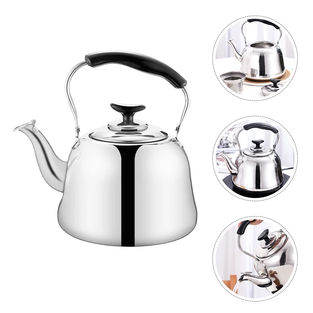 

Teapot Household Water Kettle Heating Stainless Steel Large Capacity Silver Kitchen Boiler with Whistle Make