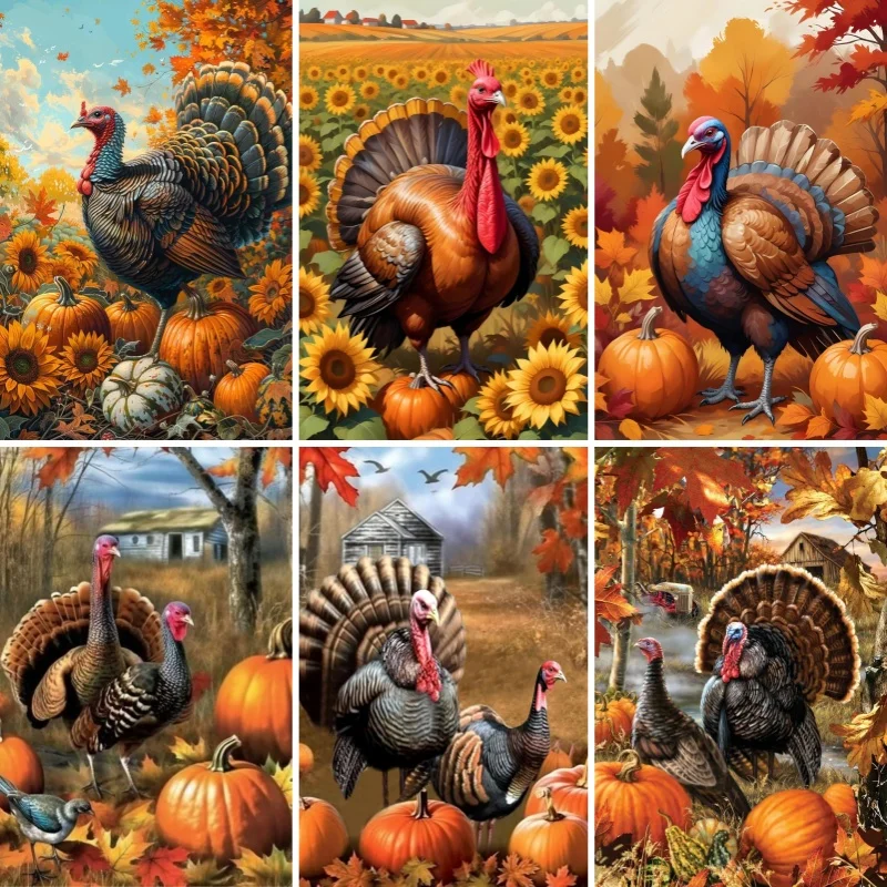 

Thanksgiving Day Turkey Chicken Diamond Painting, 5D Diamond Embroidery, Colorful Turkey Bird Mosaic Picture for Home Decor,2025