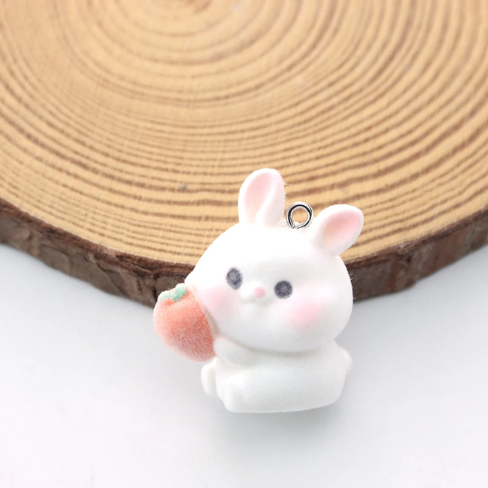 20Pcs 3D Flocking Resin Carrot Rabbit Charms Animal Plush Doll Pendants for Necklaces Earrings Making DIY Jewelry Accessories