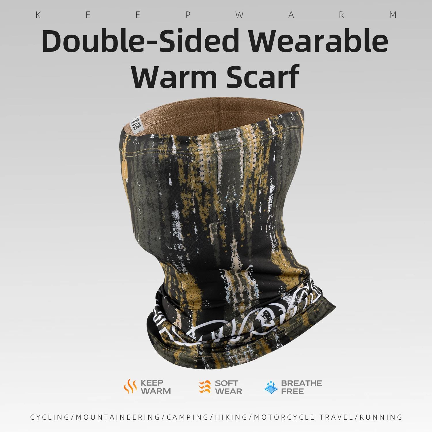 

ROCKBROS Full Face Mask Neck Tube Outdoor Sports Bandana Scarf Polar fleece Warmer Sports Elastic Double-sided Travel Mask