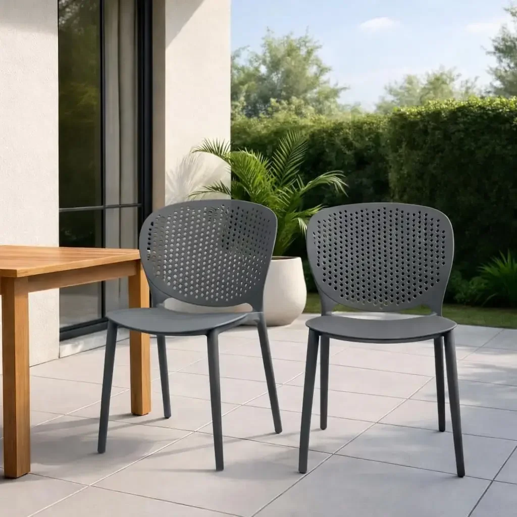 Set Of Two Patio Dining Chairs Modern Stackable Outdoor Pool Side Chairs Weather Resistant Plastic For Yard Porch Balcony Kitche