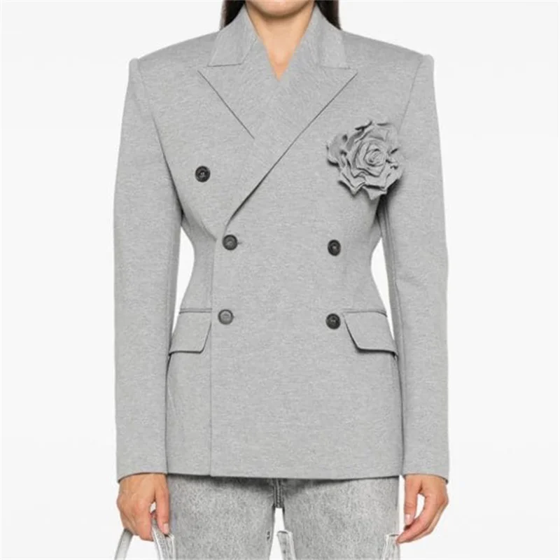 Women's jacket 2024 autumn New in outerwears detachable 3D floral decoration women's suit jacket long sleeved top women's blazer