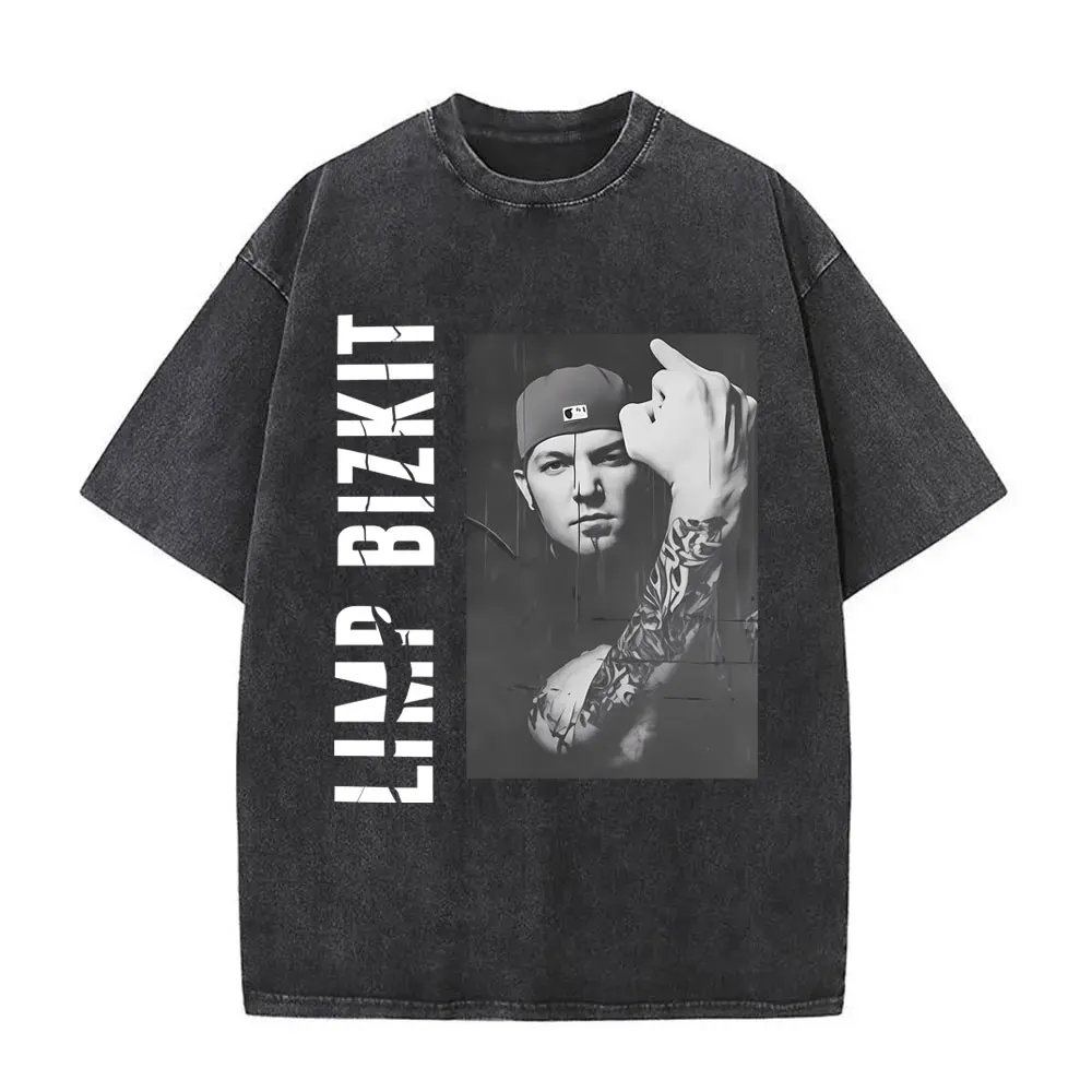 

Washed Vintage Rock Band Limp Bizkit Graphic T Shirt Men Women Casual Retro Streetwear Hip Hop Oversized Short Sleeve T-shirts