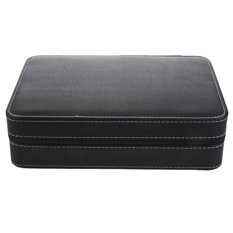 A95D-4X Portable Watch Box Organizer PU Leather Casket With Zipper Classic Style 10 Grids Multi-Functional Bracelet Case