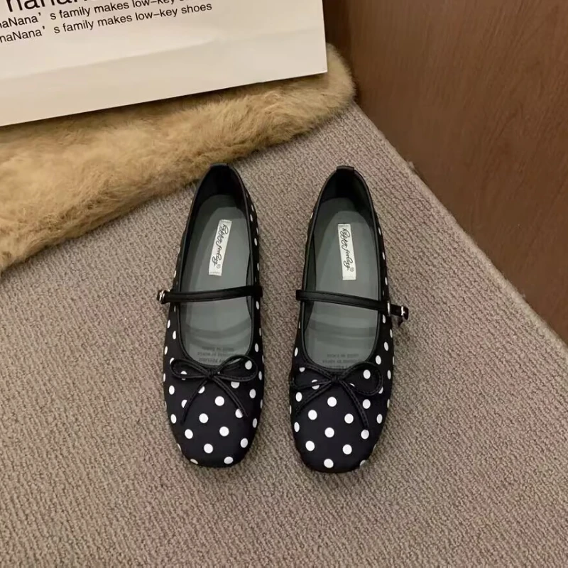 Spring Fashion Bow Designer Flat Shoes Polka Dot French Low-Cut Mary Jane Shoes Elegant Dress Party Women's Flat Shoes Selling view 5