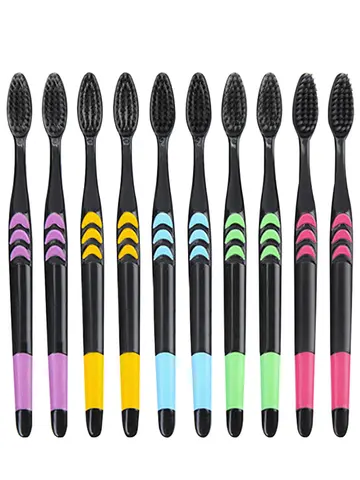 10 pièces emballées nettoyage en profondeur poils souples charbon de bambou cheveux noirs Ultra-fin beauté santé brosse à dents nettoyage buccal