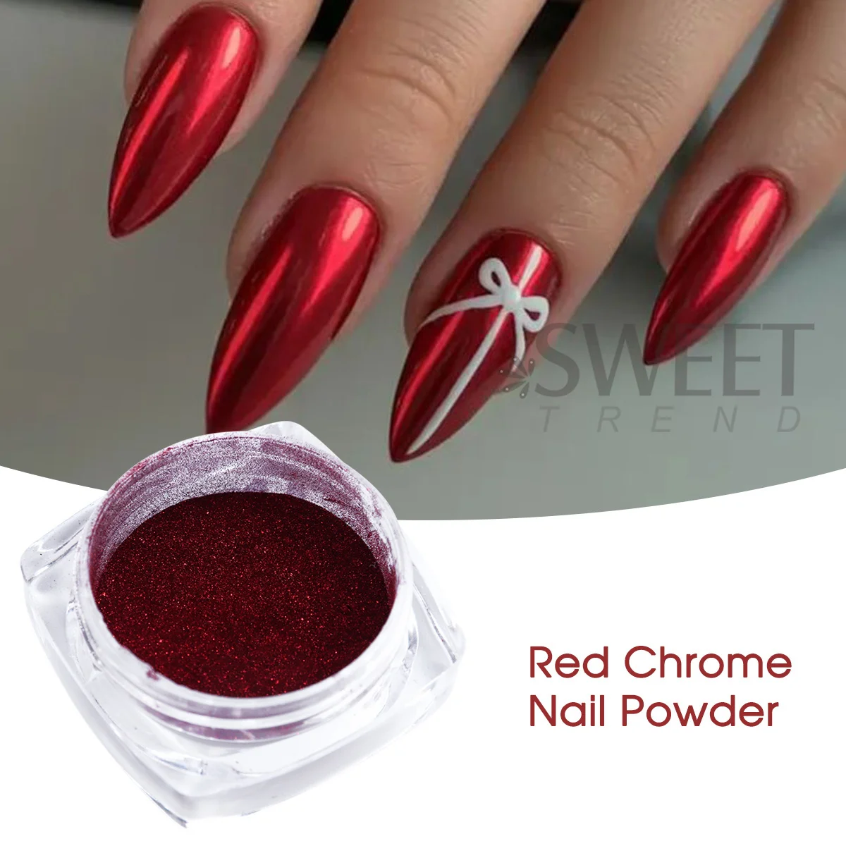 2 szt. Czerwony Metaliczny Efekt Lustra Chromowany Puder do Paznokci Walentynki Błyszczący Pyłek do Wcierania Nowy Rok Metaliczny Brokat Dekoracja Manicure Efekt Flash