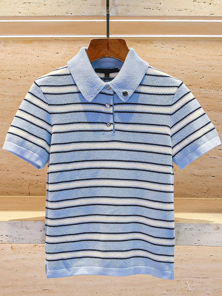 

Женская трикотажная футболка M Home Southern Oil High End European, весна 2025, в полоску, свободного кроя, для колледжа и повседневной носки