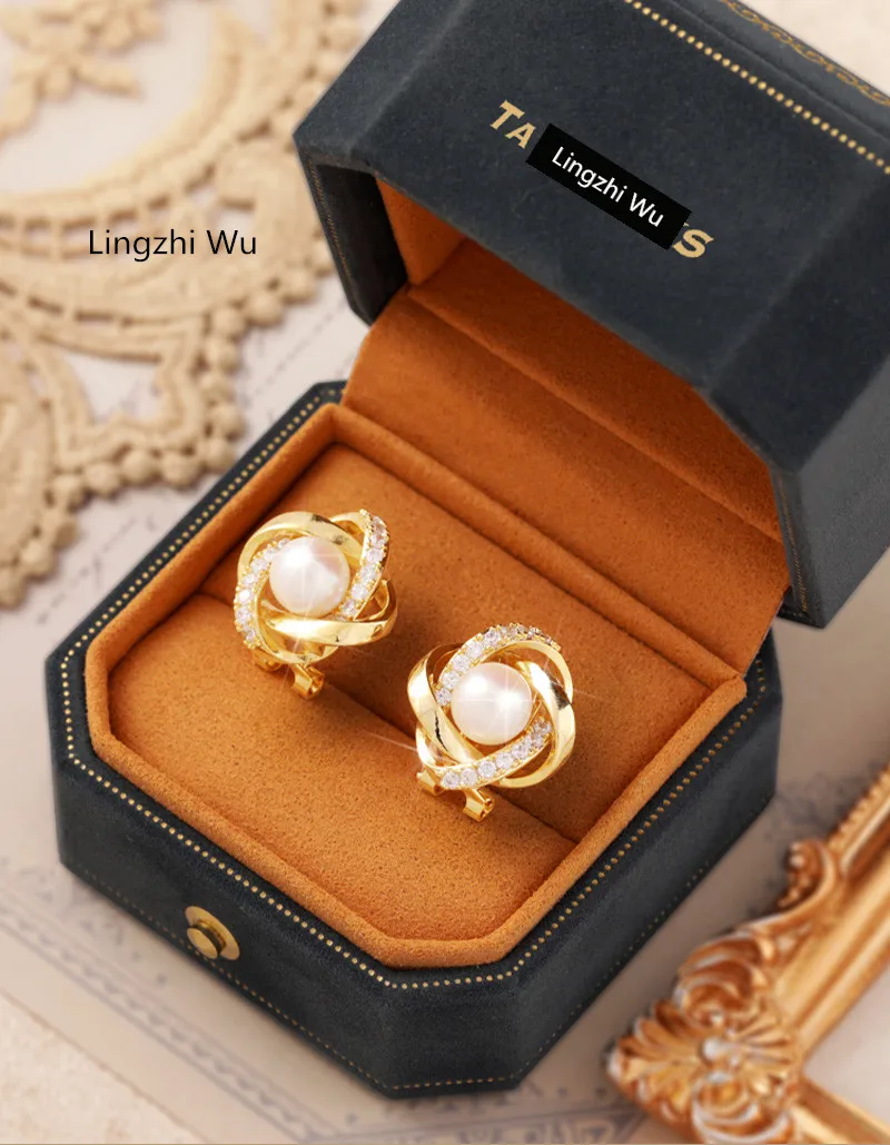 Lingzhi Wu Full of Diamonds Pearl Earrings Female Luxury Top Quality Stud Earrings New Arrival