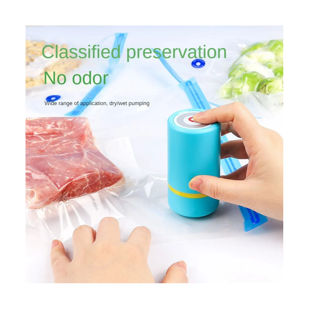 Portable USB Rechargeable Handheld Mini Bag Sealer Kitchen Smart Small Food Household Vacuum Sealer with 10 Bags Blue