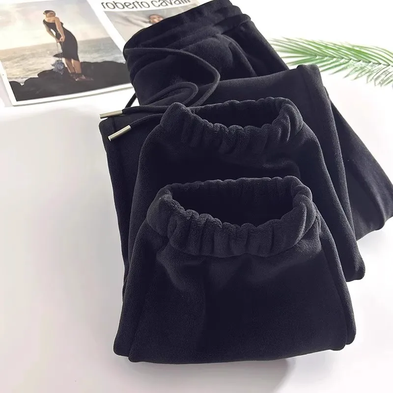 

Мужские двусторонние брюки с эластичной резинкой на талии, теплые брюки на подкладке с манжетами для работы, осень-зима, повседневные свободные брюки из полиэстера