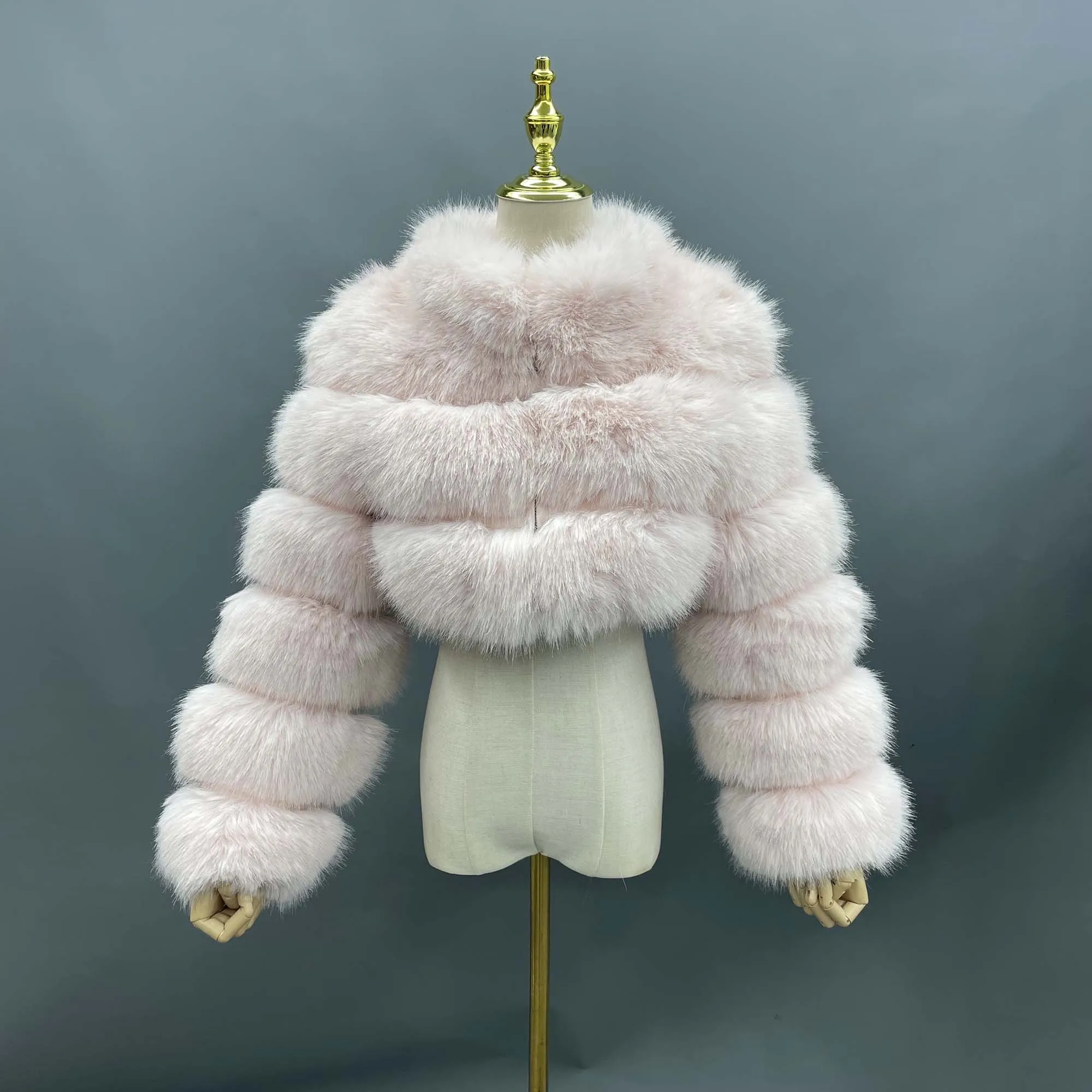 Fake Fur CoatHigh Simulation Fur Coat Collection 3 Rows Hot Sell Cropped Faux Fur Coat