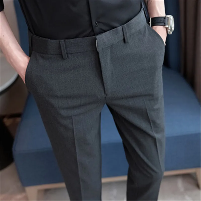 Men Suits Pants Adjust Waist Slim Fit Men\'s Formal Suits Trousers Ankle Length Slacks Costume Homme Social Trousers Male Clothes