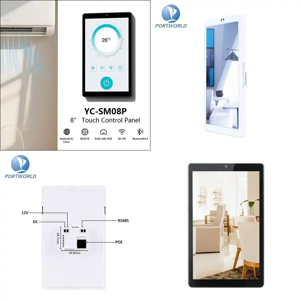 Portworld Embedded Front Camera 8 Inch IPS Touch Screen Electric Android 14 Smart Ward Control Panel for Home and Hotel Use
