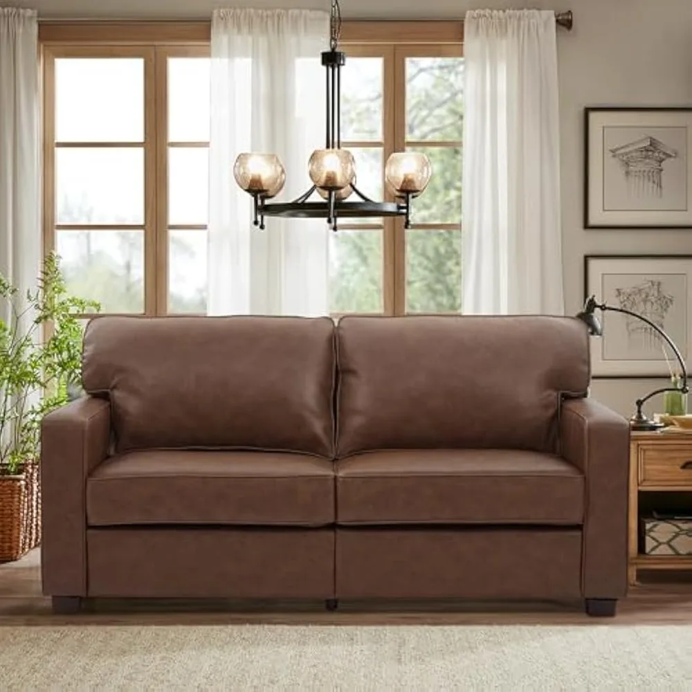 

Mid-Century Modern PU Faux Leather Couch, Loveseat Sofa with Solid Wood Legs for Living Room, Bedroom, Office (66W), Brown