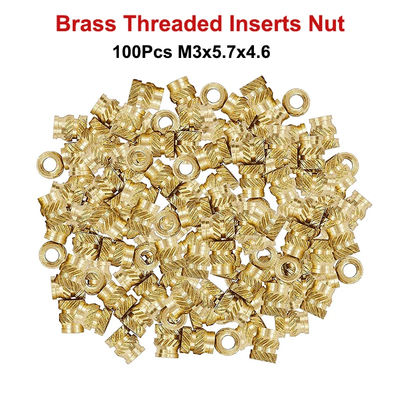 Brass Threaded Inserts Nut, M3 Metric Knurled Heat Set, Assortment Kit for Plastic 3D Printer Parts, 100Pcs