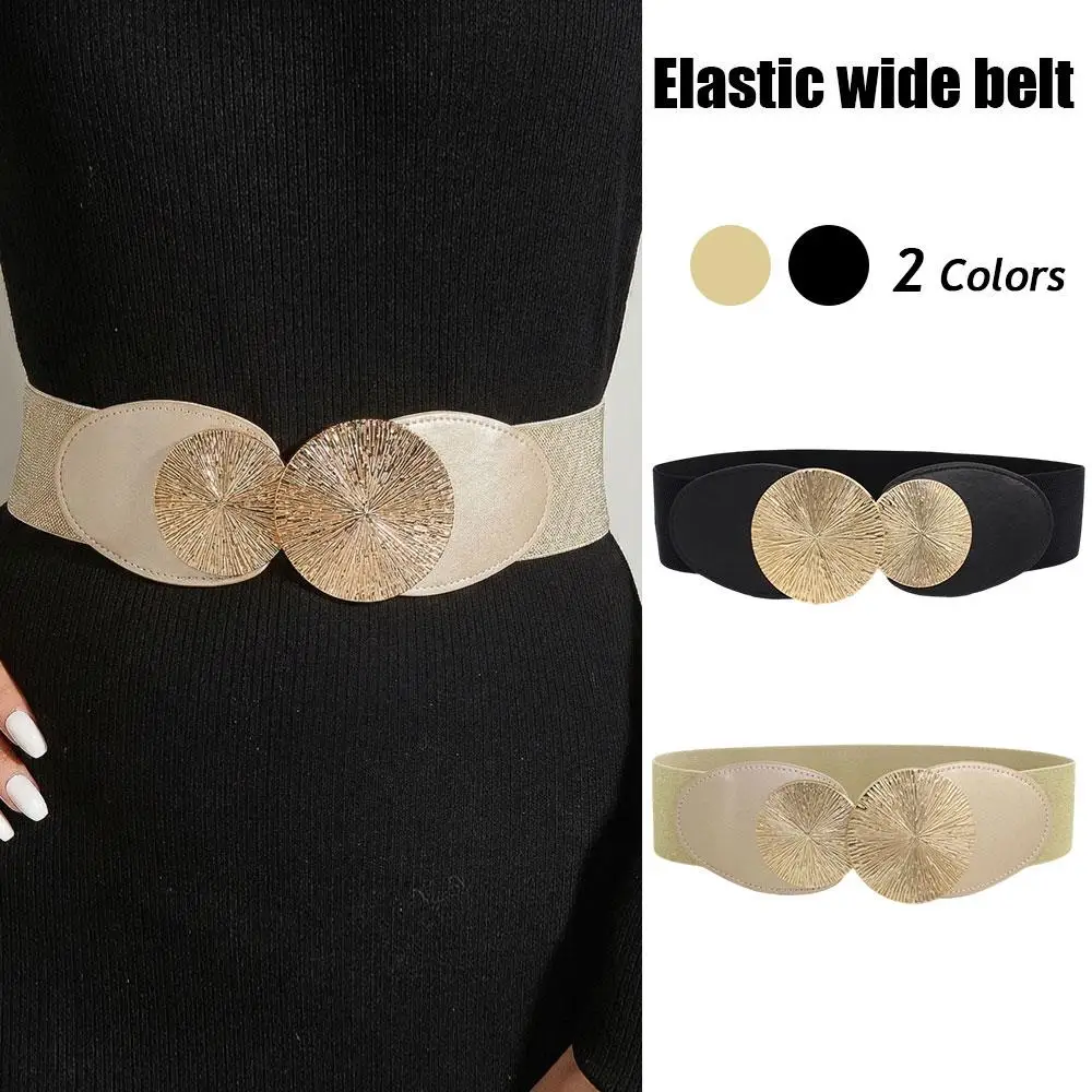 

Эластичный тканевый пояс из искусственной кожи, эластичный пояс, металлическая круглая пряжка, ремень шириной 6 см, модные женские ремешки