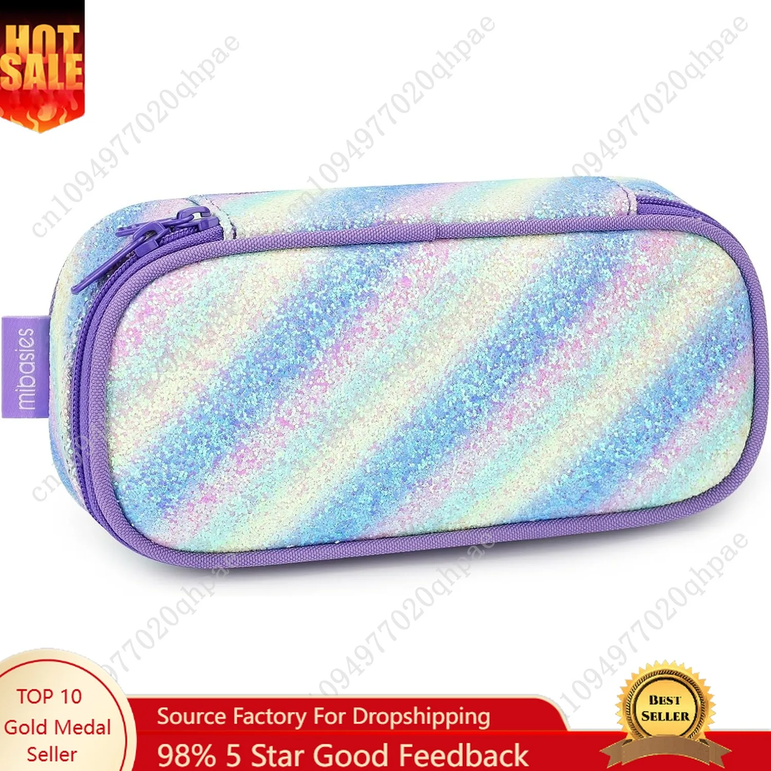 

mibasies Girls Pencil Case for Kids, Multi-Slot Pencil Pouch, Green Blue Purple