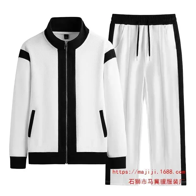 Men Ankle Length Straight Pants Loose Autumn Casual Pockets Coats  Sets Long Sleeve Cardigan Zipper Outerwear Spliced Jackets
