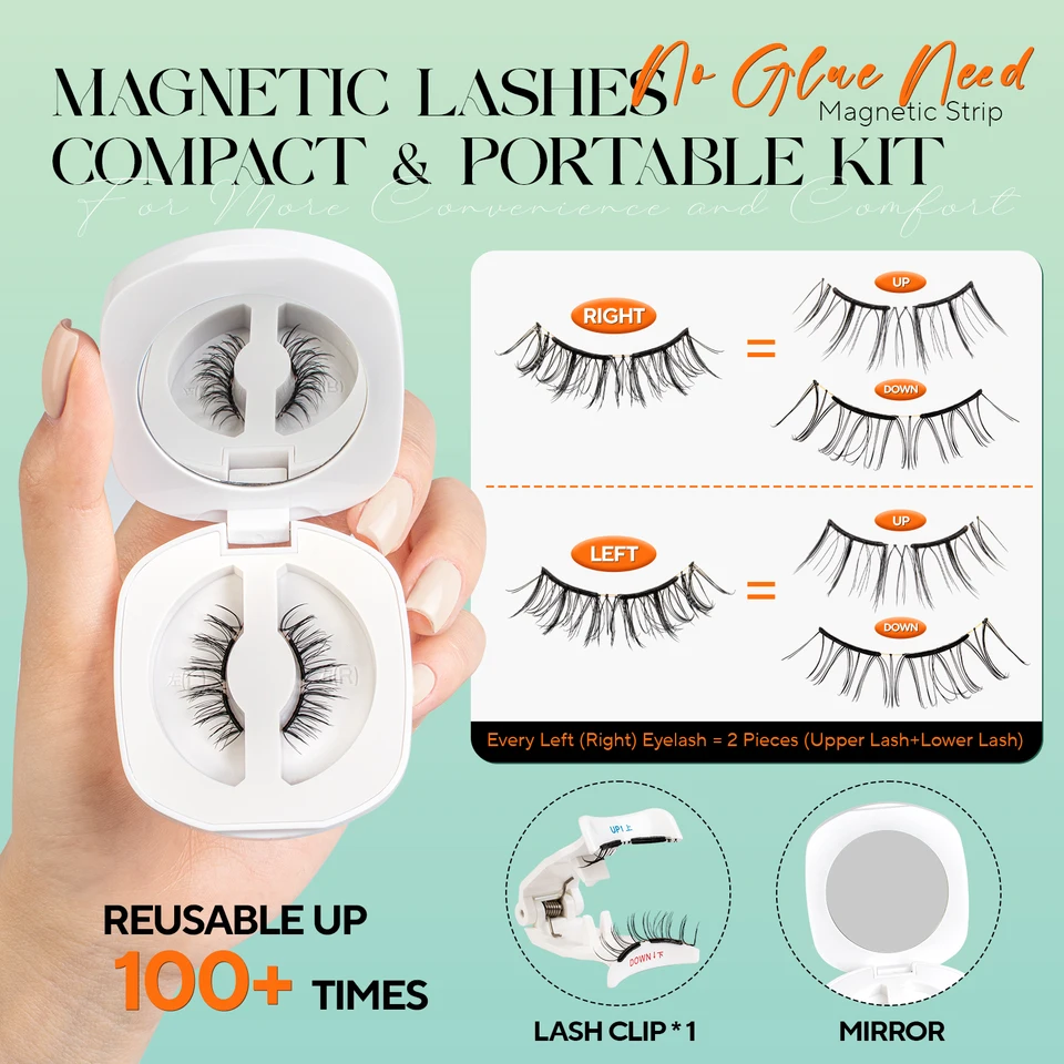 VYRILA Pestañas Magnéticas Suaves Sin Pegamento Reutilizables Aspecto Natural 3D Fáciles de Aplicar Kit de Pestañas Magnéticas para Maquillaje de Ojos 5