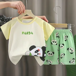 Summer Toddler Boy Clothing Girls Clothes Korean Cartoon Cute Cotton Short Sleeve Baby Tops+Loose Shorts Children's Sets BC1047