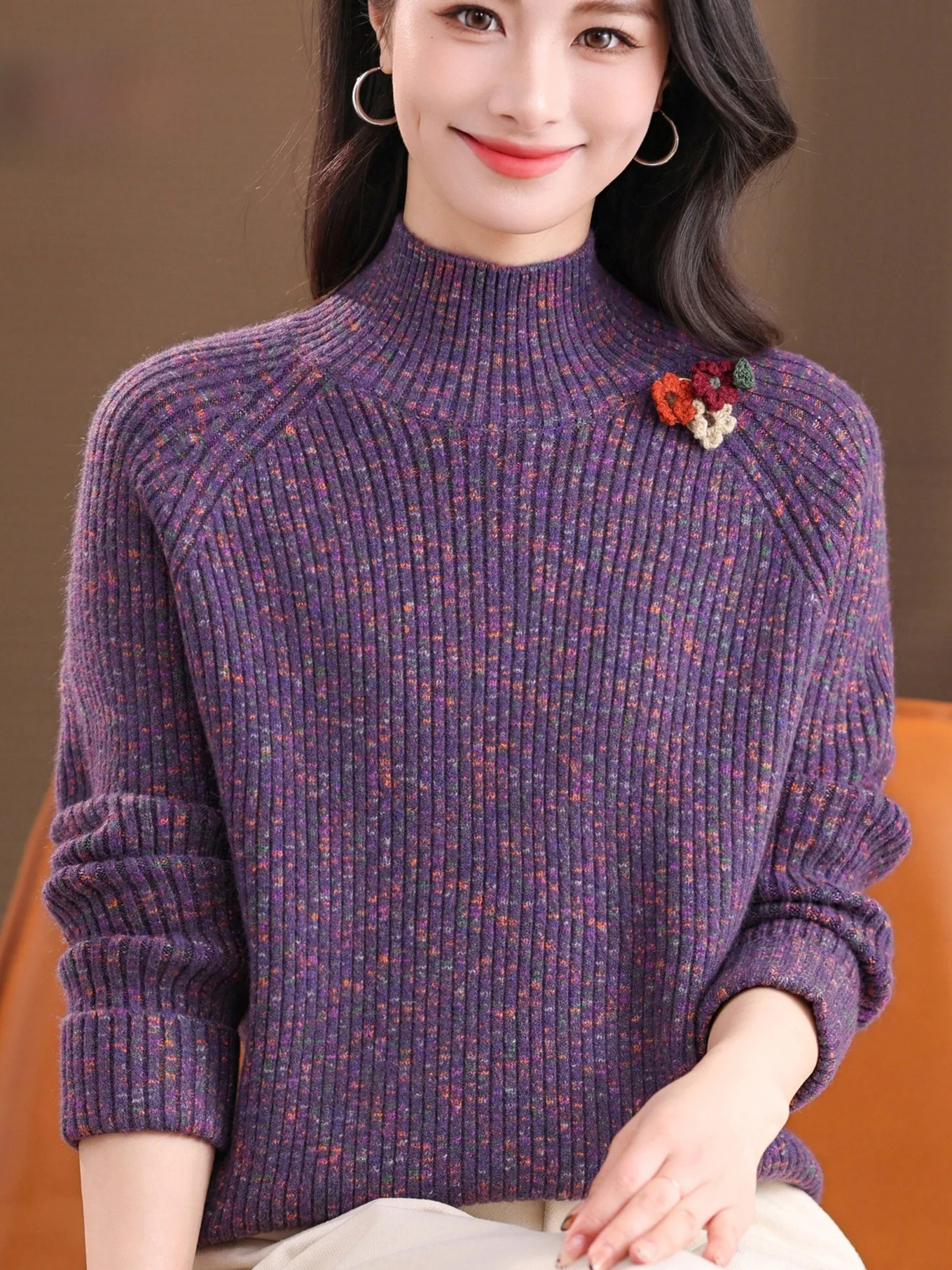 

Faionable Thiened Knitted Base irt f High Collar Sweater for Middle-Aged And ly Women Loose Fit Color