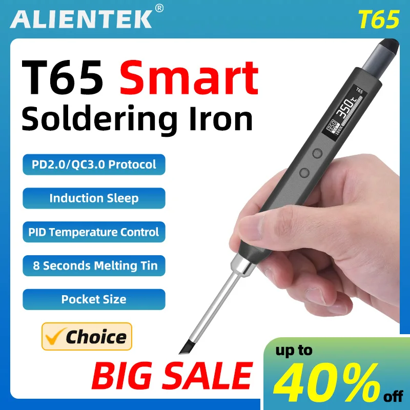 ALIENTEK Solder T65, stasiun pengerjaan ulang Solder las portabel PD 65W, Solder elektronik suhu dapat disesuaikan