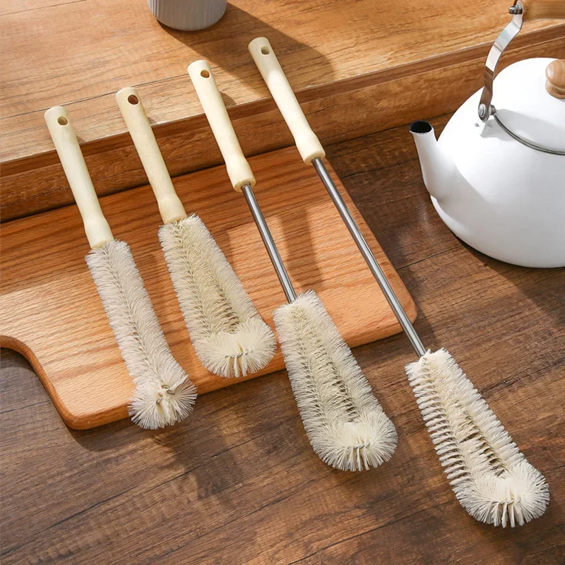 Kitchen Cleaning Brush L-shaped Coffee Tea Glass Cup Baby Bottle Brush Hangable Wooden Handle Cleaner dish brush Cup cleaner