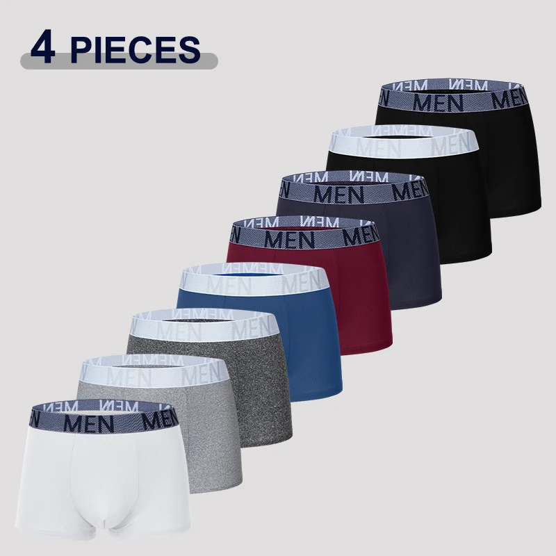 

4Pcs Men's Underwear Seamless Comfortable Medium Waist Boxer Shorts Trendy Soft Breathable Sport Underpants High Elastic Panties