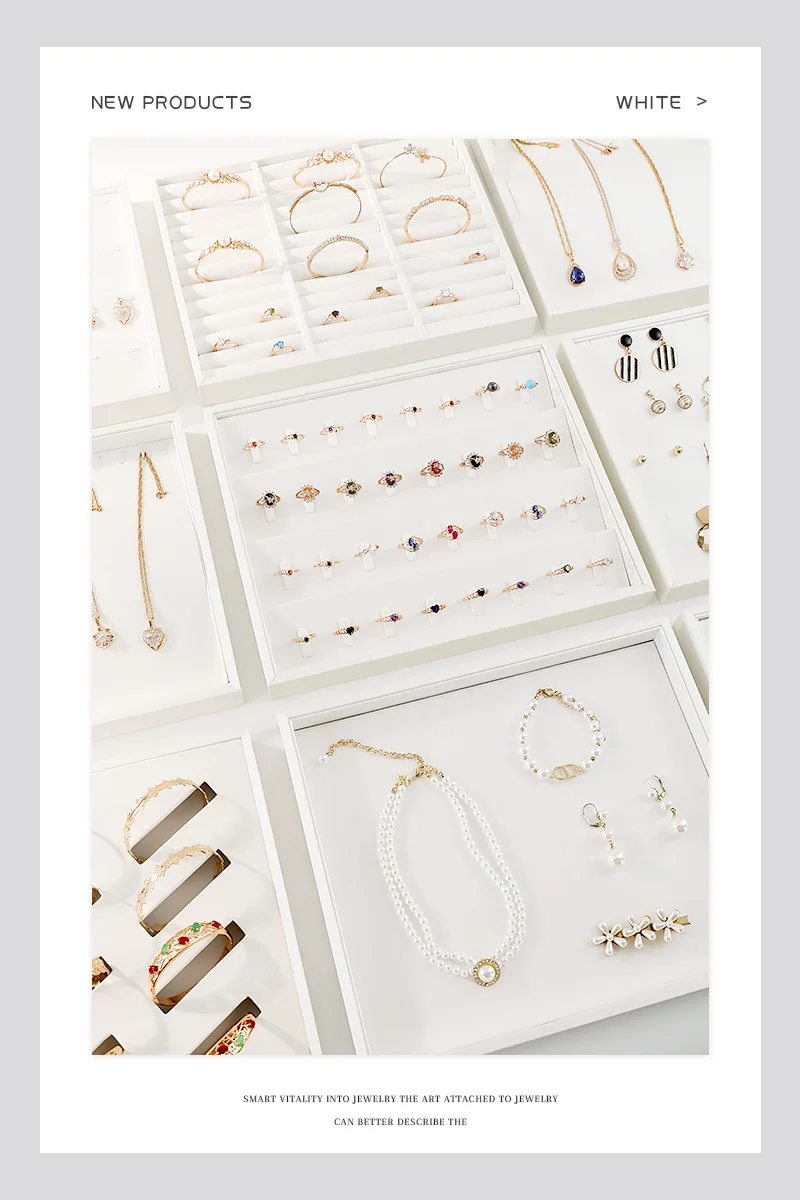 

PU White Jewelry Display Tray for Drawer Counter Top Pendant Earrings Necklace Ring Organizer Bracelet Holder Storage Showcase