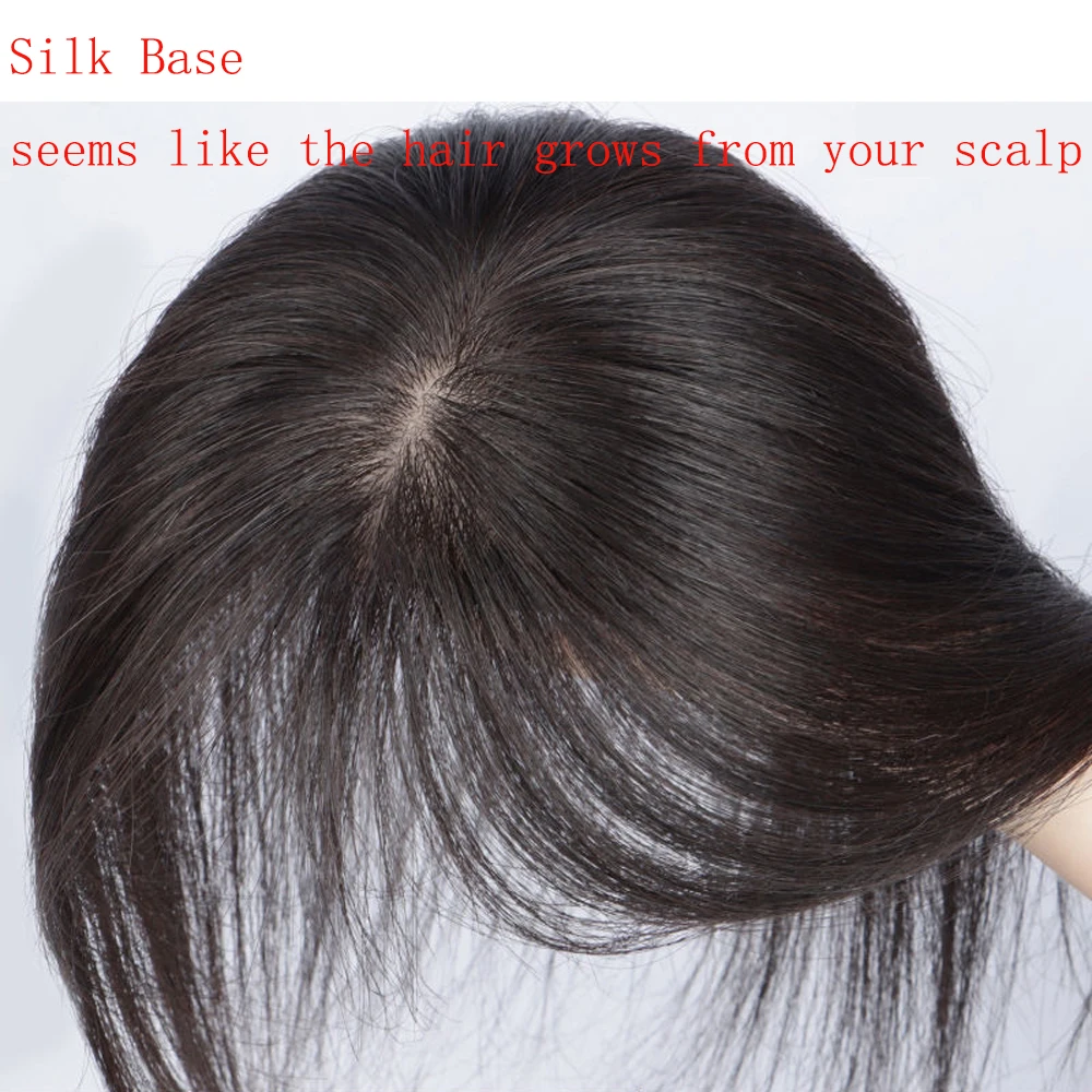 Silk Base Top Human Hair Topper Skin Scalp Toppers for Women Real Human Hair Big Base Cover for Thinning or Hair Loss Top Pieces