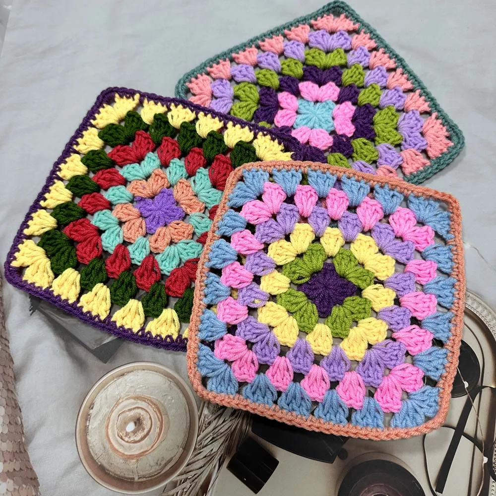 Original hand-crocheted 16cm placemat multicolor square coaster DIY bag accessories pet clothing patch Home Decoration 10PCS