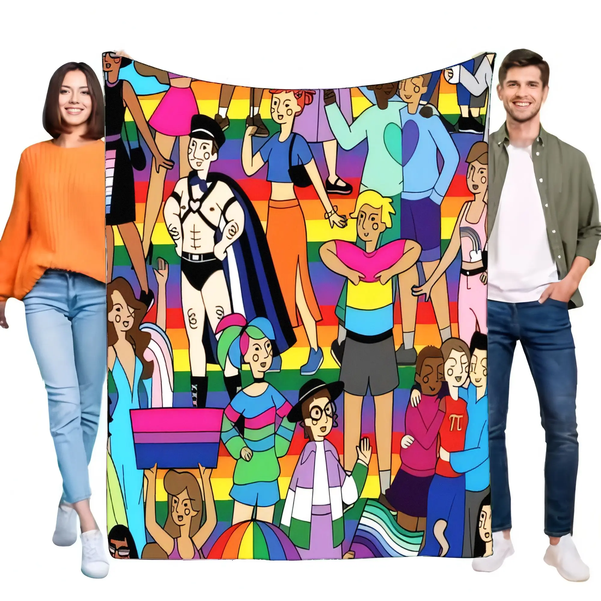 Colorful Cartoon LGBTQ+ Throw Blanket Cozy Soft Warm Blanket for Home Living Room Bed Sofa, Perfect Gift for Pride Celebrations