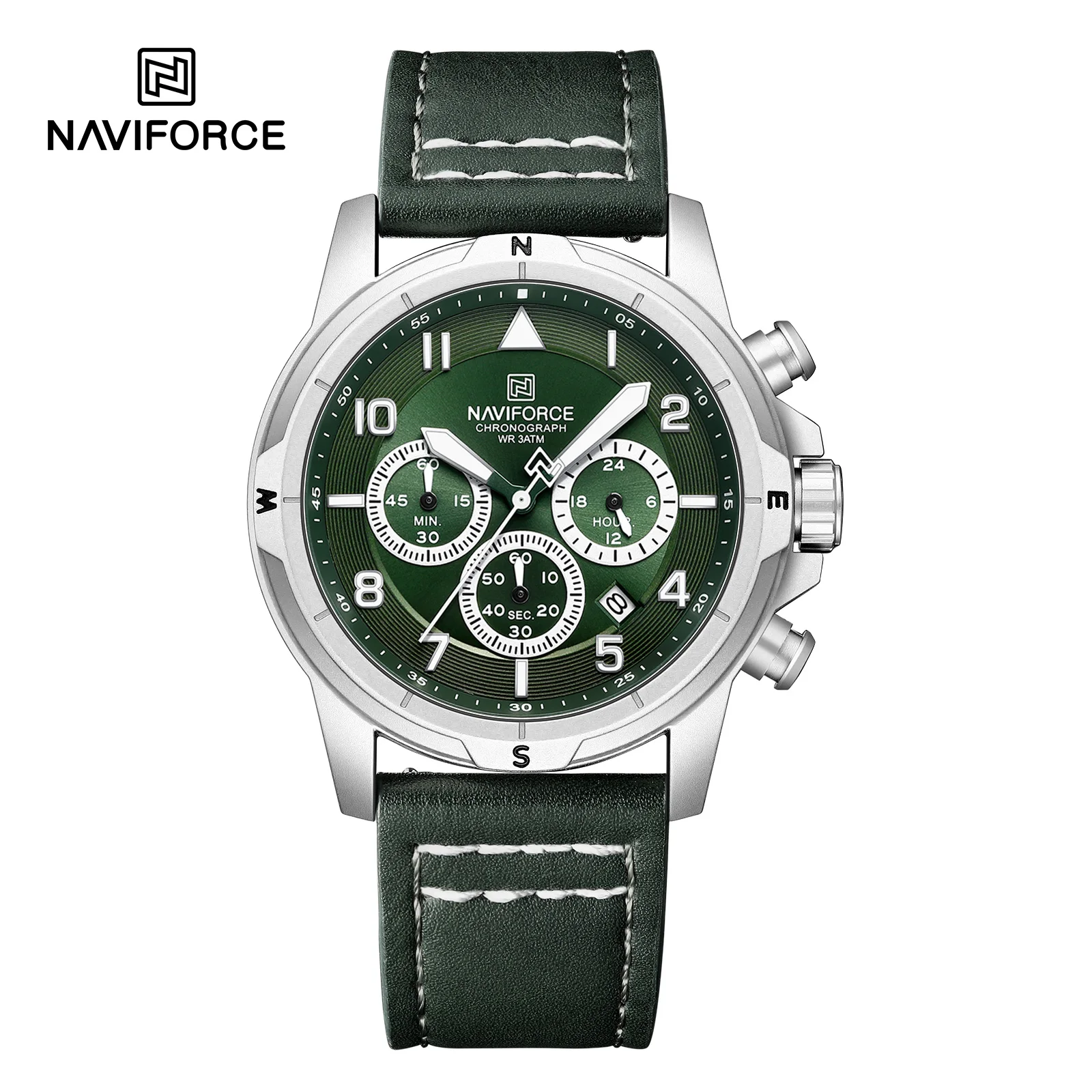 NAVIFORCE New Tooling Style Quartz Men's Watch Green Leather Belt Luminous Hands Chronograph Big Dial Sports Man Watches 2026