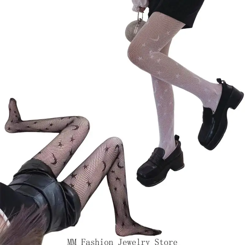 

D0UB Women Patterned Tights Fishnets Net Stockings Pantyhose Thigh High Socks